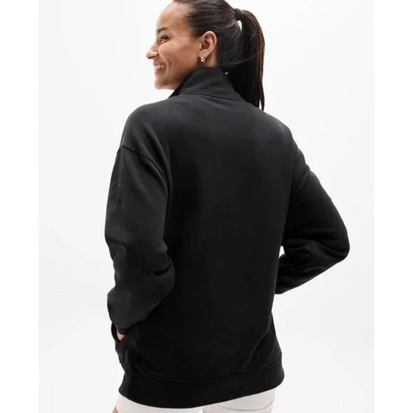 NWT ATHLETA EASY FOREVER FLEECE 1/4 ZIP SWEATSHIRT - Black- L - MSRP $99 - Picture 2 of 8